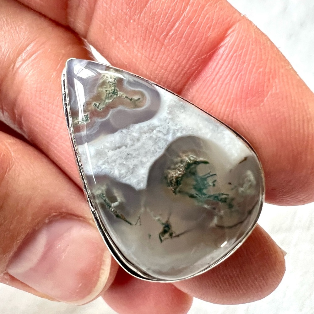 925 Cloudstone Ethereal Moss Agate Ring 6